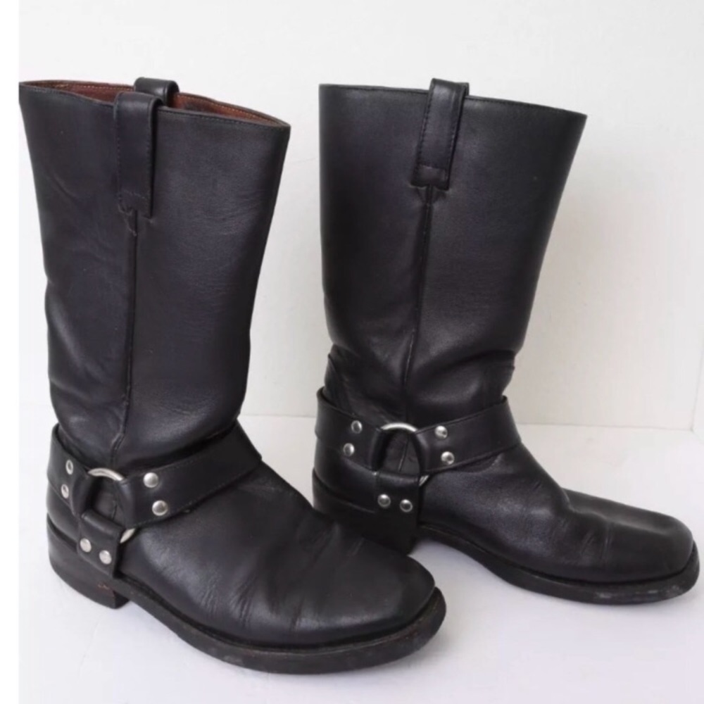 Black Leather Moto Boots with Harness